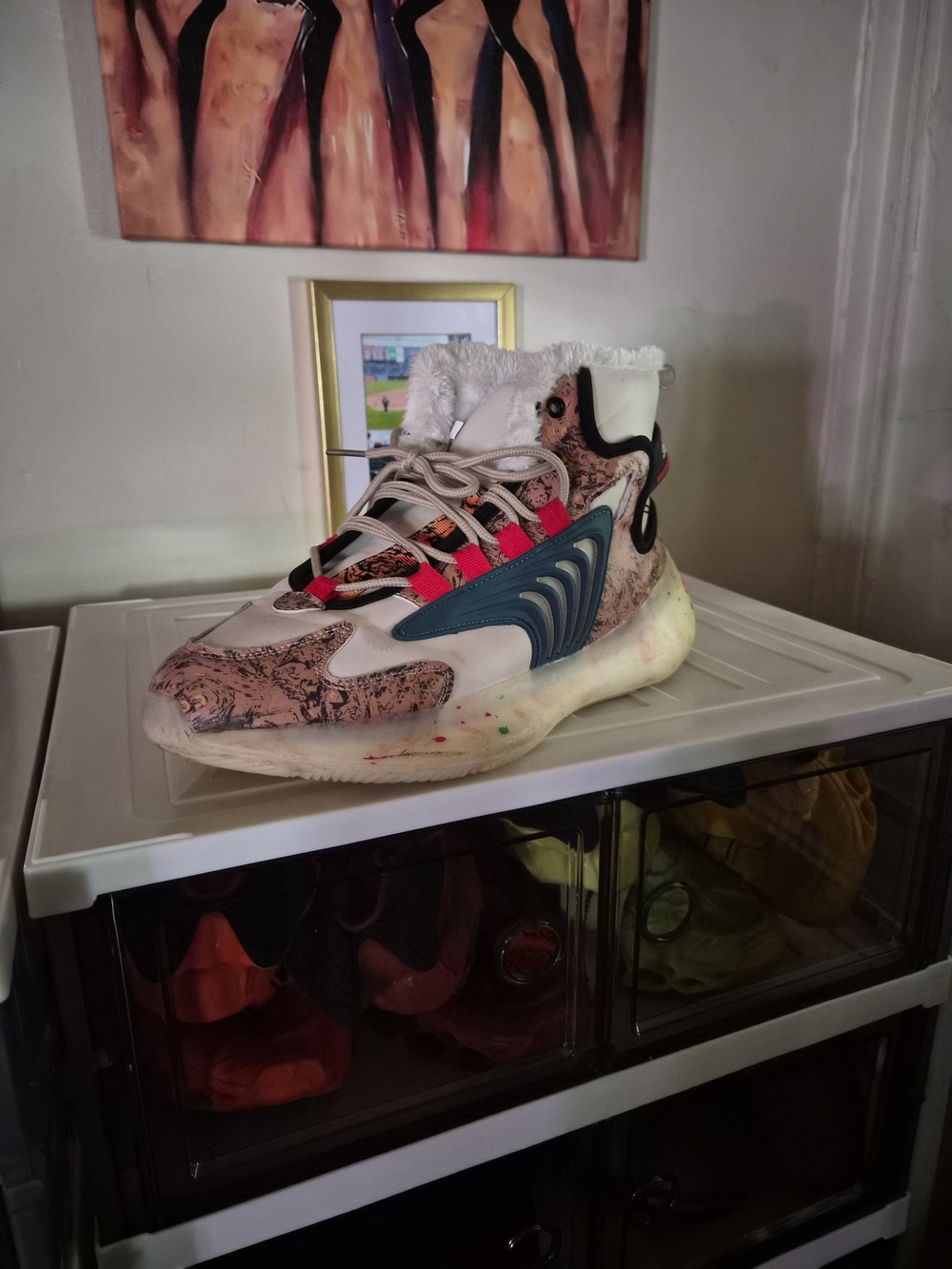 Multicolor High-Top Fashion Sneaker with Teal Detail